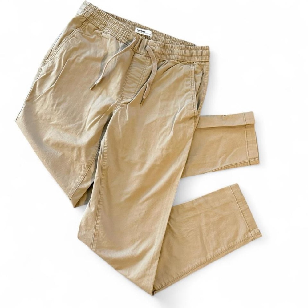 Sonoma cotton khaki straight leg pants with drawstring elastic waist